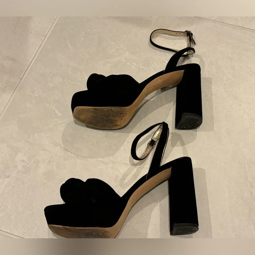 Kate Spade Confetti Platform Sandal Heels Black Suede Size 6.5